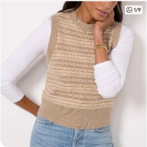 Faherty Highland Sweater Vest Fair Isle Neutral Knit Merino Wool S